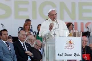 Pope Francis speaks during a Pentecost vigil marking the 50th anniversary of the Catholic Charismatic Renewal at the Circus Maximus in Rome June 3.