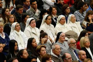 Nuns and others attend Pope Francis&#039; general audience in Paul VI hall at the Vatican Nov. 30.